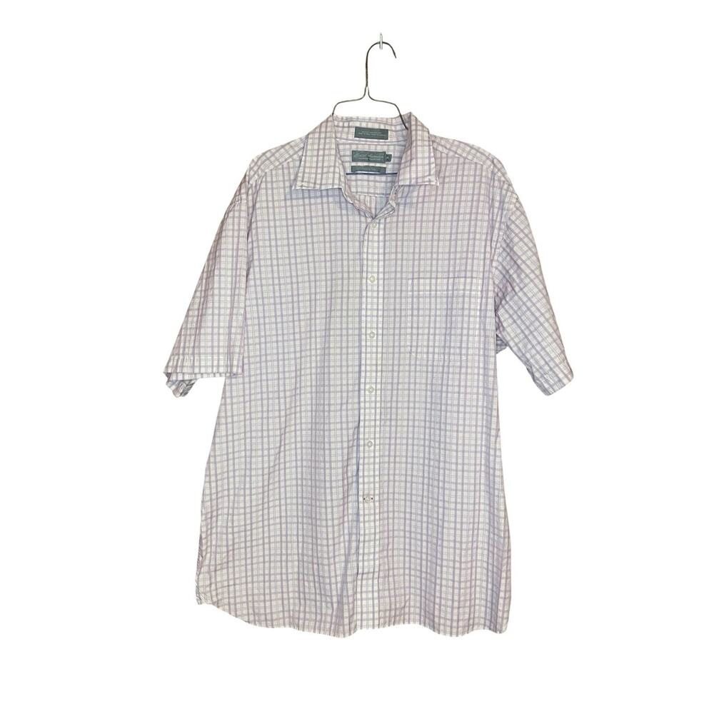 Daniel Cremieux Mens XL Short Sleeve Button Up Shirt Pink Plaid Cotton & Silk
